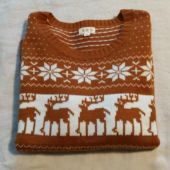 Pol Fair Isle reindeer Holiday Christmas sweater, size medium in Brown - Picture 1 of 3